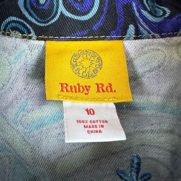 Ruby Rd. Denim Hippie Embroidered Colorful Button Up jacket Vintage‎ Size 10 - Picture 3 of 7